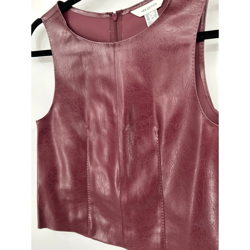 HM Edition Burgundy Faux Leather Sleeveless Top Cracked Texture Size XS